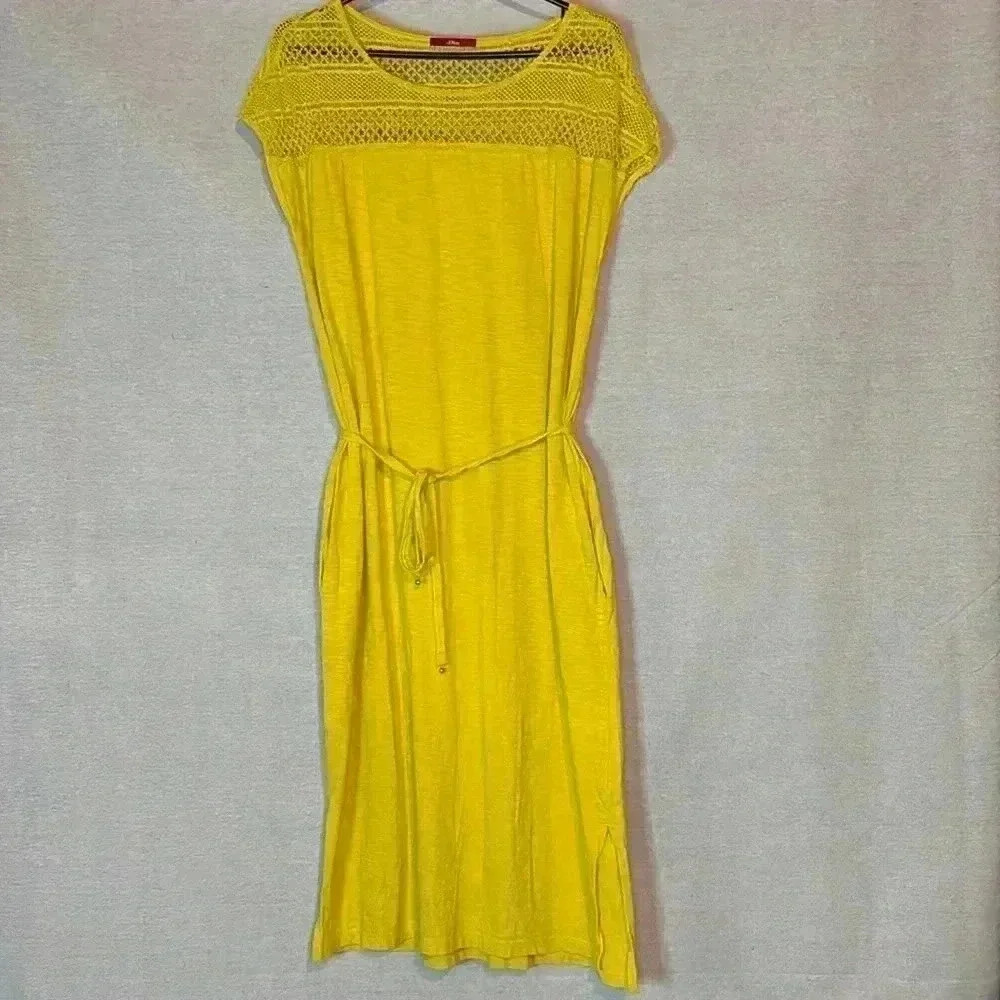 Women's S Oliver Maxi Dress Yellow Sleeveless Knit Design Medium‎ Spring Bright